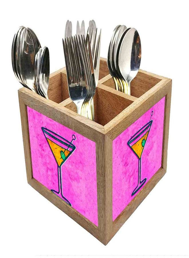Nutcase Wooden Cutlery Stand Holder Silverware Caddy Spoons Forks Knives Organizer for Dining Table & Kitchen -Made in India-Spoons NOT Included - Wine Pink - Image 1